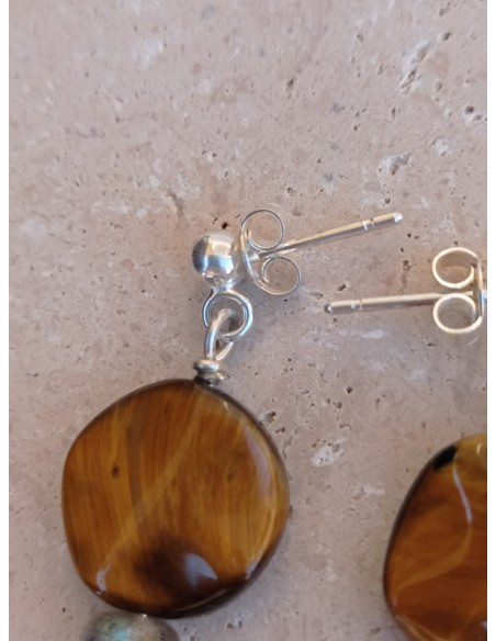 Boucles d'Oreilles Œil de Tigre et Labradorite - en argent 925