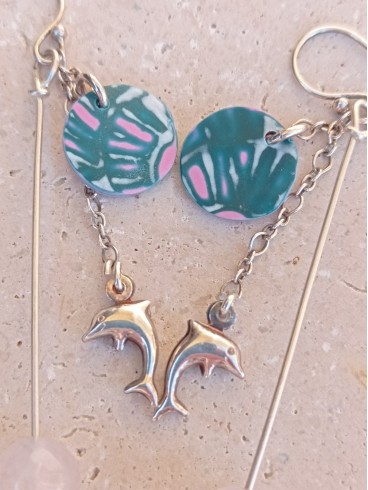 Boucles d'Oreilles Quartz Rose,...