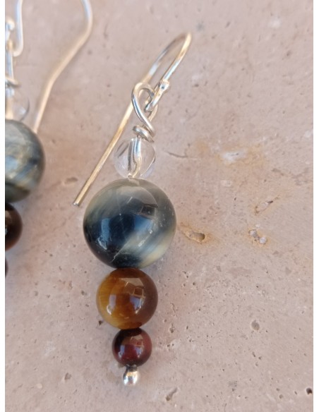 Boucles d'Oreilles Œil de Faucon, Œil de Tigre, Œil de Taureau
