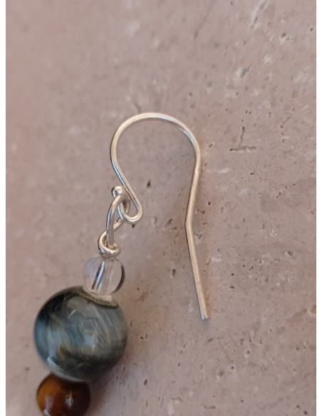 Boucles d'Oreilles Œil de Faucon, Œil de Tigre, Œil de Taureau