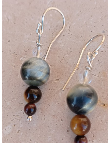 Boucles d'Oreilles Œil de Faucon, Œil de Tigre, Œil de Taureau