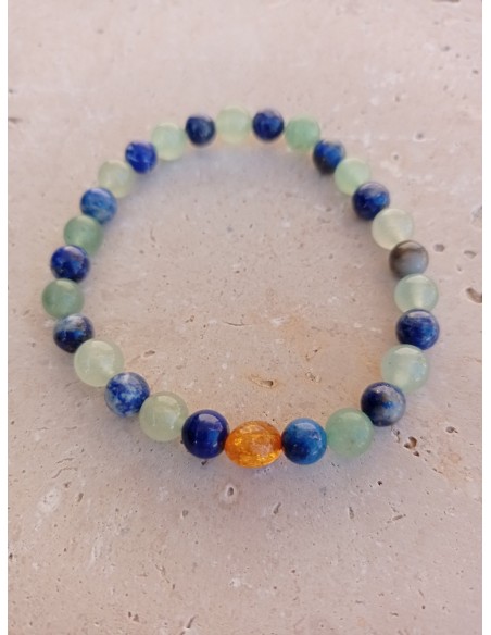 Bracelet Peau neuve - pierres naturelles Ambre, Aventurine, Lapis Lazuli - 6mm