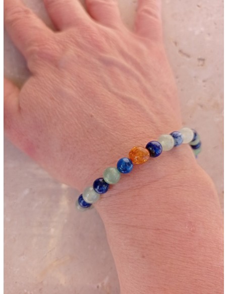 Bracelet Peau neuve - pierres naturelles Ambre, Aventurine, Lapis Lazuli - 6mm