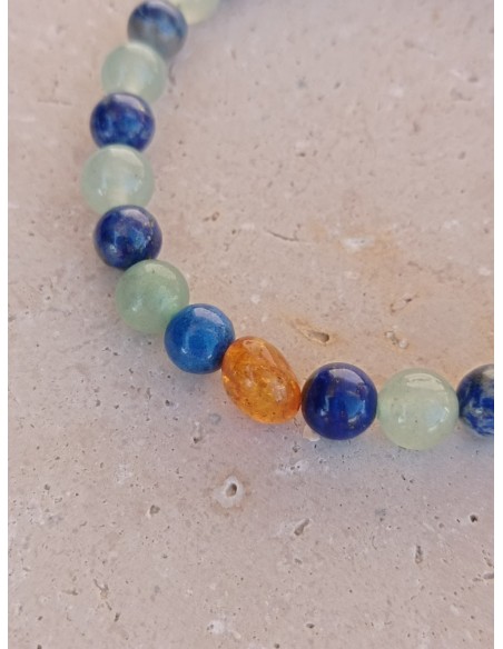 Bracelet Peau neuve - pierres naturelles Ambre, Aventurine, Lapis Lazuli - 6mm