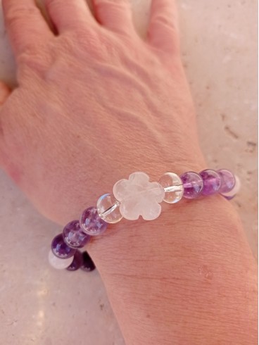 Bracelet Fleur de Quartz rose et... Bracelet Fleur de Quartz rose et...