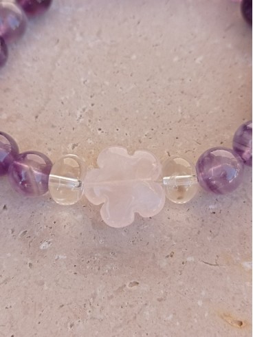 Bracelet Fleur de Quartz rose et... Bracelet Fleur de Quartz rose et...