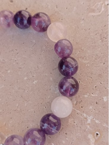 Bracelet Fleur de Quartz rose et... Bracelet Fleur de Quartz rose et...