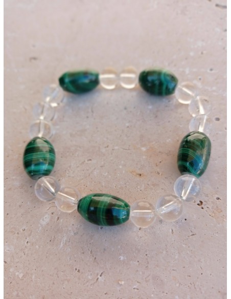 Bracelet Malachite en forme d'olive - pierres naturelles de 8mm