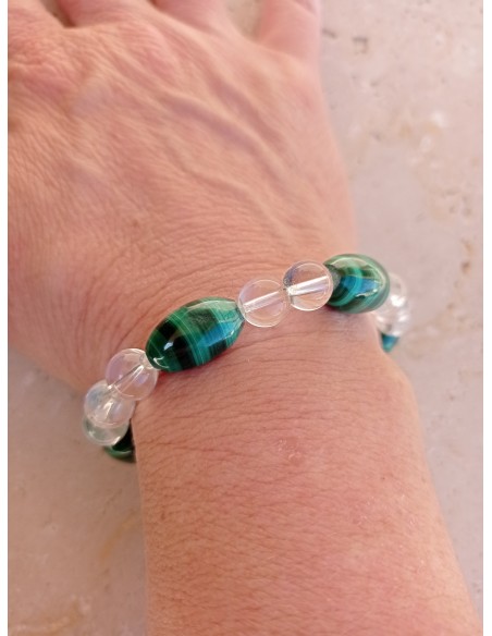 Bracelet Malachite en forme d'olive - pierres naturelles de 8mm