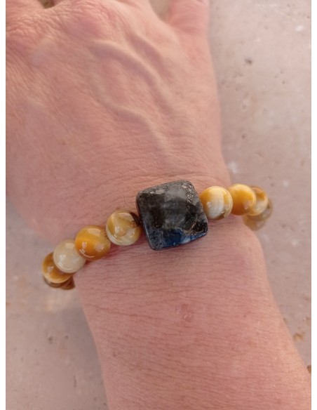 Bracelet Œil de Tigre blanc et Larkivite - pierres naturelles de 8mm