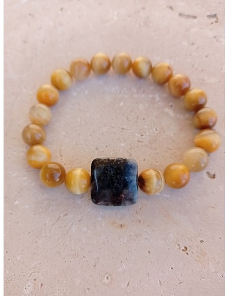 Bracelet Œil de Tigre blanc et Larkivite - pierres naturelles de 8mm
