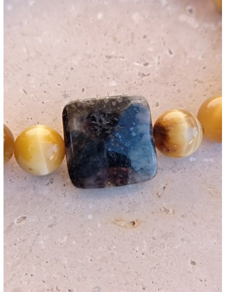 Bracelet Œil de Tigre blanc et Larkivite - pierres naturelles de 8mm