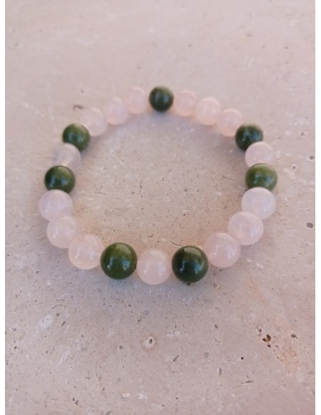 Bracelet Quartz rose et Jade - pierres naturelles de 8mm