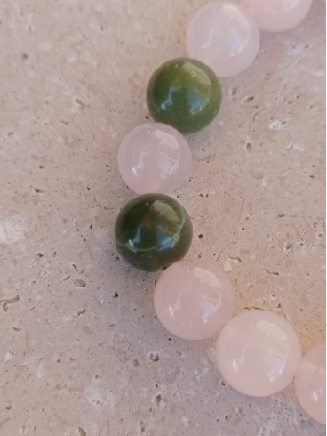 Bracelet Quartz rose et Jade -...