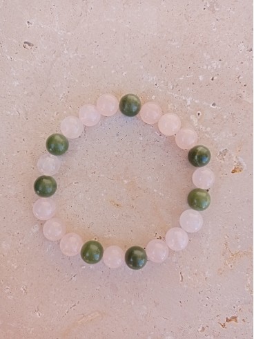 Bracelet Quartz rose et Jade -...
