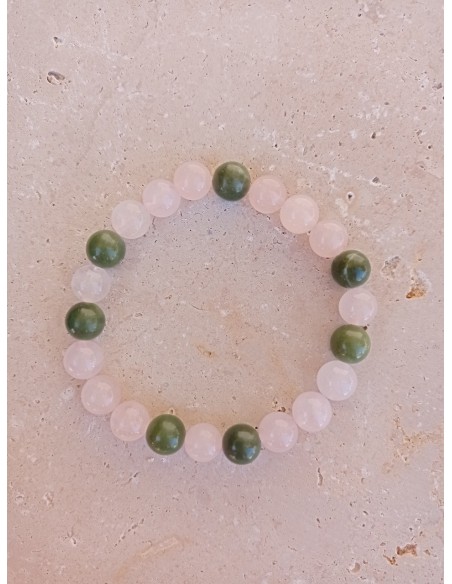 Bracelet Quartz rose et Jade - pierres naturelles de 8mm