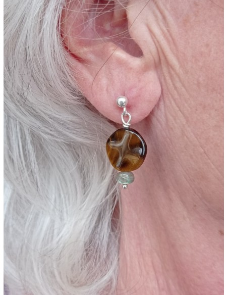 Boucles d'Oreilles Œil de Tigre et Labradorite - en argent 925
