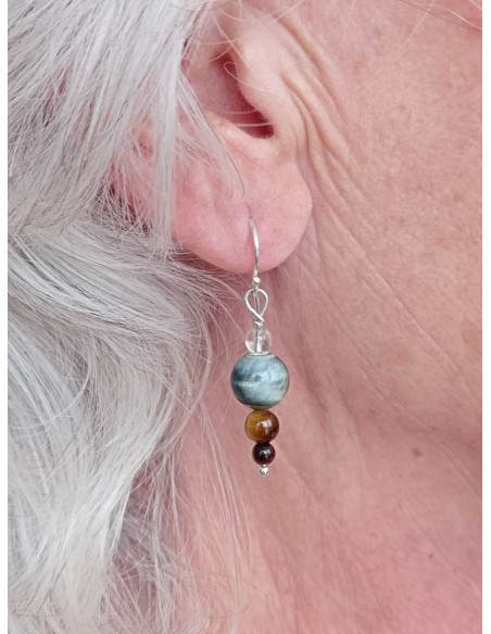 Boucles d'Oreilles Œil de Faucon, Œil de Tigre, Œil de Taureau