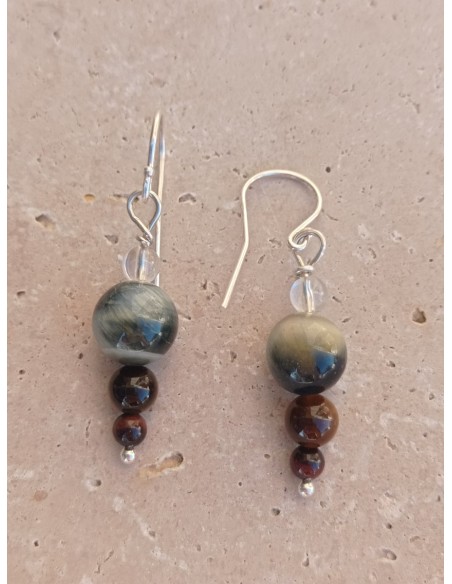 Boucles d'Oreilles Œil de Faucon, Œil de Tigre, Œil de Taureau