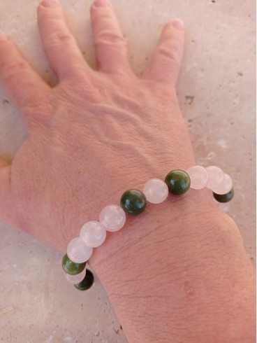 Bracelet Quartz rose et Jade -...