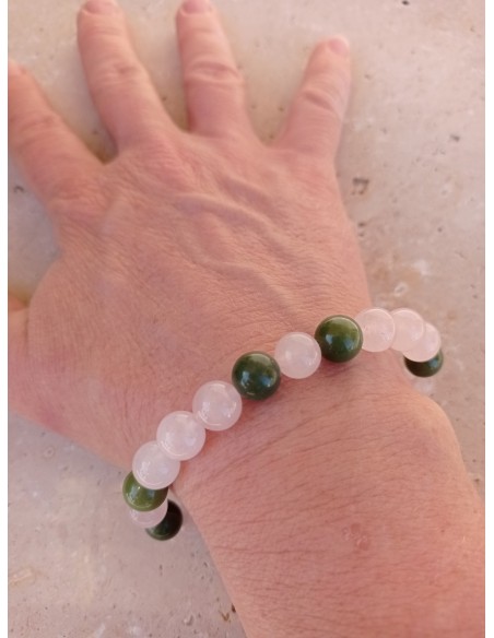 Bracelet Quartz rose et Jade - pierres naturelles de 8mm