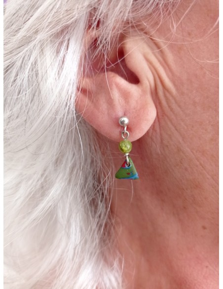 Boucle d'Oreilles petit Péridot triangle - en argent 925