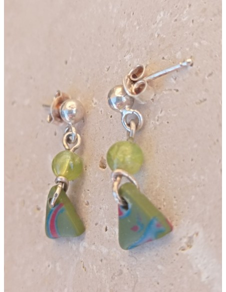 Boucle d'Oreilles petit Péridot triangle - en argent 925