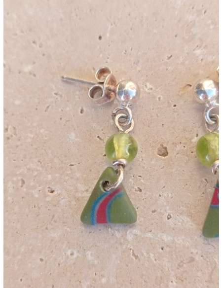 Boucle d'Oreilles petit Péridot triangle - en argent 925