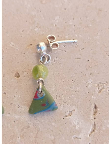 Boucle d'Oreilles petit Péridot triangle - en argent 925