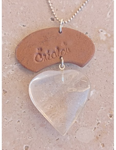 Collier Cœur de Cristal de Roche en pierre naturelle - argent 925