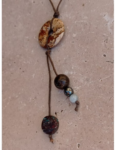 Collier Jaspe Paysage et Bronzite en pierres naturelles