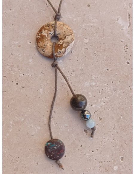 Collier Jaspe Paysage et Bronzite en pierres naturelles
