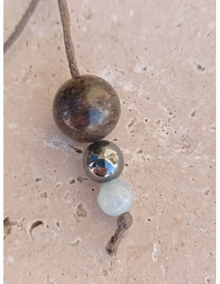 Collier Jaspe Paysage et Bronzite en pierres naturelles