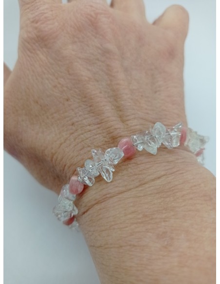 Bracelet Cristal de Roche et coeur Rhodochrosite - Collection Câble et Chips