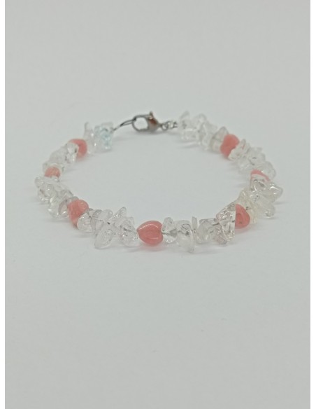 Bracelet Cristal de Roche et coeur Rhodochrosite - Collection Câble et Chips