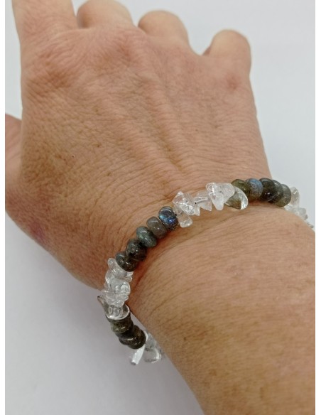 Bracelet Cristal de Roche et Labradorite - Collection Câble et Chips