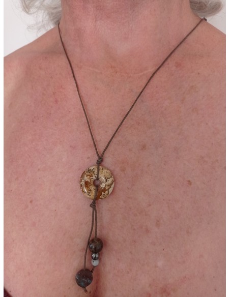 Collier Jaspe Paysage et Bronzite en pierres naturelles