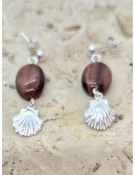 Boucles d'Oreilles Œil de Taureau et sa Coquille St Jacques