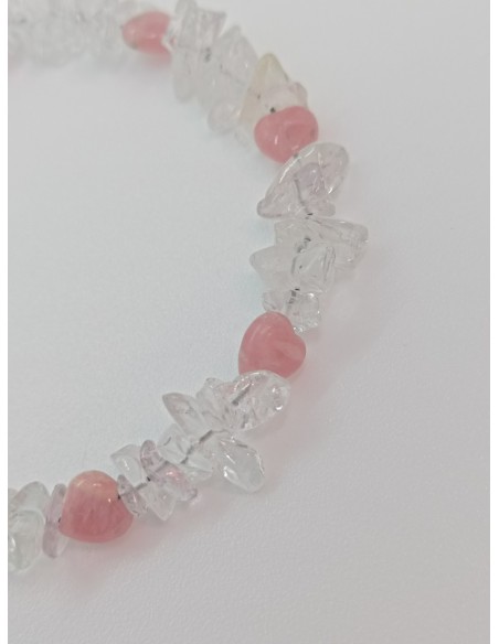 Bracelet Cristal de Roche et coeur Rhodochrosite - Collection Câble et Chips