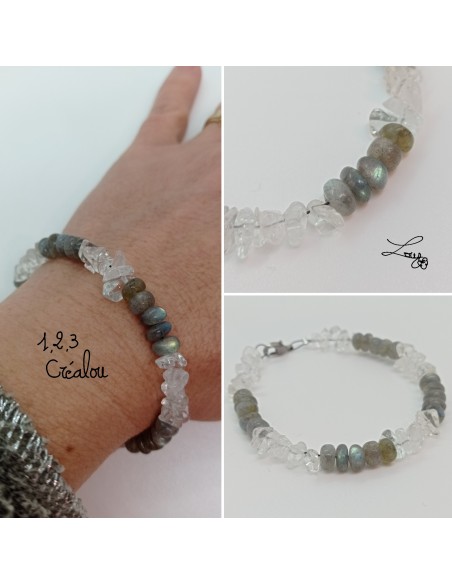 Bracelet Cristal de Roche et Labradorite - Collection Câble et Chips